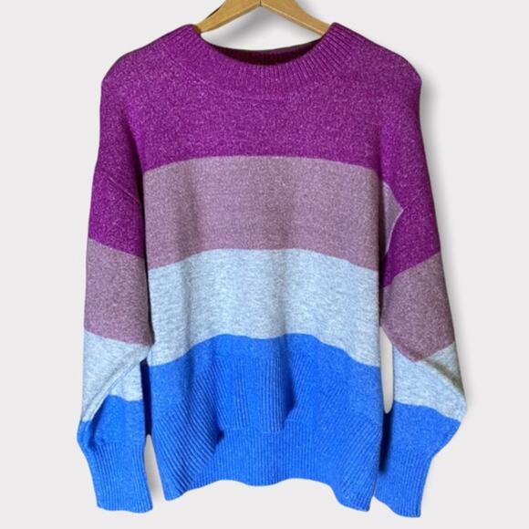 A New Day Striped Colorblock Slouchy Oversized Pullover Crew Neck Sweater - Picture 4 of 9